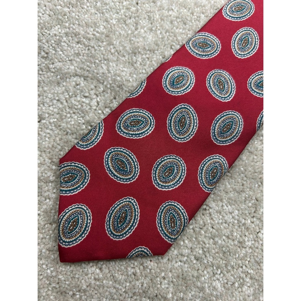 Men's Red Paisley Medallion Imported Silk Tie Classic Width FC Monogram